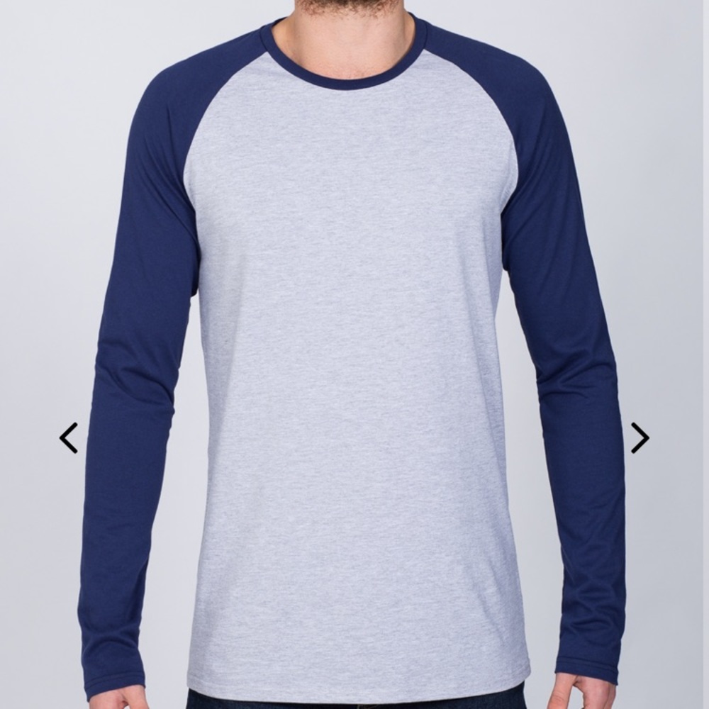 NWT 2Tall RAGLAN LONG SLEEVE TALL T-SHIRT (GREY/NAVY)